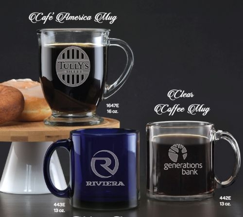 13 oz. Clear Glass Coffee Mug - Deep Etched