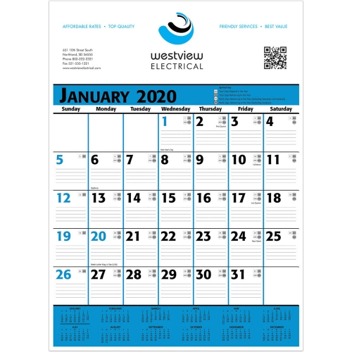 2020 Commercial Planner Wall Calendar - Blue & Black