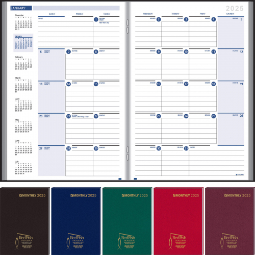 Ruled Monthly Format Stitched To Cover Desk Planner : 32 Page Planner 2025