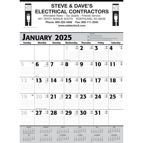 Commercial Planner Wall Calendar: Grey & Black 2025, 1 Color Imprint