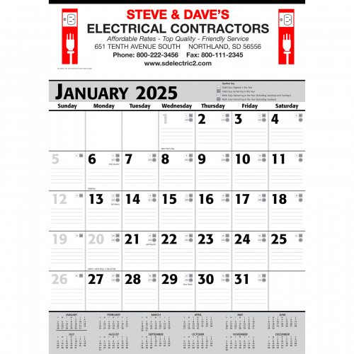 Commercial Planner Wall Calendar: Grey & Black 2025, 2+ Imprint Colors