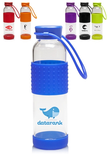 16 oz Glass Water Bottle w/ Silicone Lid Base & Grip