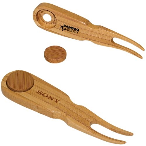 BAMBOO GOLF DIVOT REPAIR TOOL WITH MAGNETIC BALL MARKER