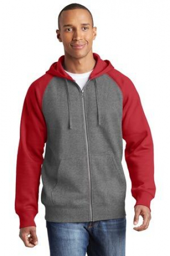 Sport-Tek Raglan Colorblock Full-Zip Hooded Fleece Jacket. 