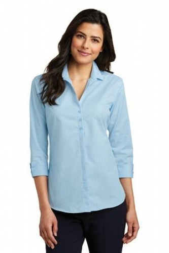 DISCONTINUED Port Authority Ladies 3/4-Sleeve Micro Tattersall Easy Care Shirt. 