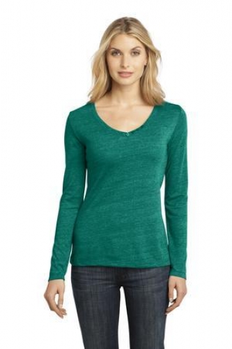 CLOSEOUT District Made - Ladies Textured Long Sleeve V-Neck with Button Detail. 