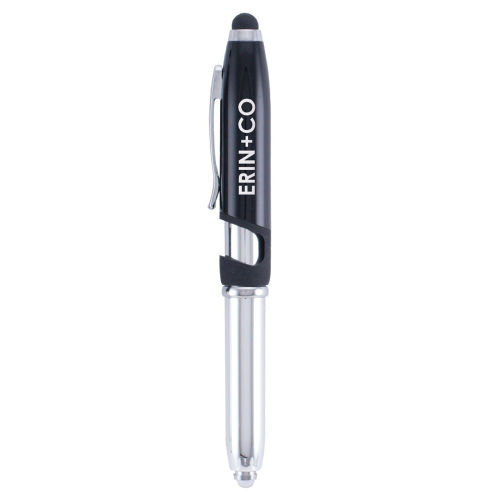 Vivano Tech 4-in-1 Pen, Stylus, LED Flashlight, Phone Stand - Laser Engraved Metal Pen