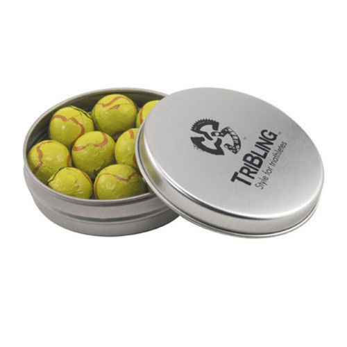 Round Tin with Chocolate Tennis Balls