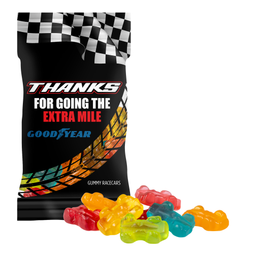 Clever Candy 1oz. Full Color DigiBag™ with Gummy Racecars