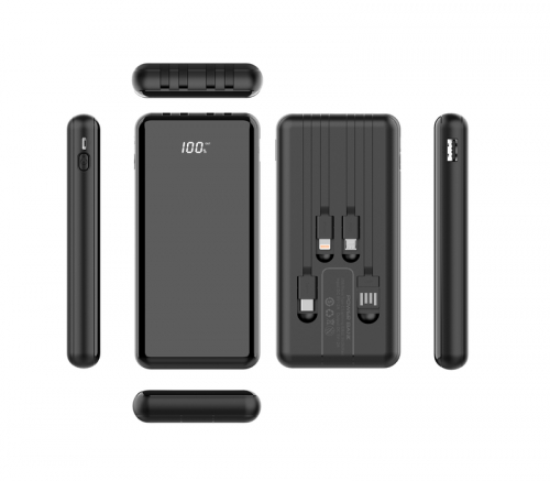 Slim Power Bank with 4 Built-in Cables - 10000 mAh