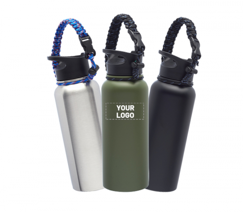 Stainless Steel Water Bottles with Carrying Strap, 34 oz.