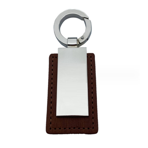Metal PU Leather Rectangular Keychain