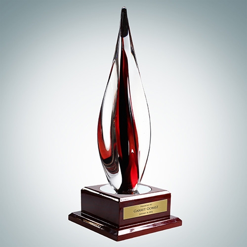 Art Glass Black Contemporary Award with Rosewood Base