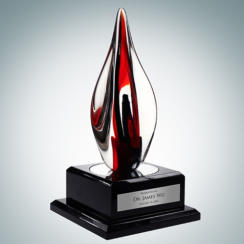 Art Glass Red Contemporary Award with Black Wood Bas