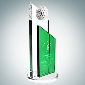 Green Success Golf Trophy - Large | Optical Crystal
