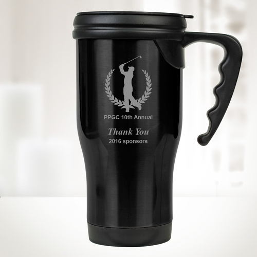 14 oz. Black Stainless Steel Travel Mug with Handle