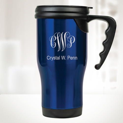 14 oz. Blue Stainless Steel Travel Mug with Handle