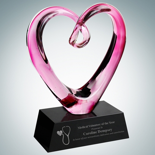 Art Glass Compassionate Heart Award with Black Base