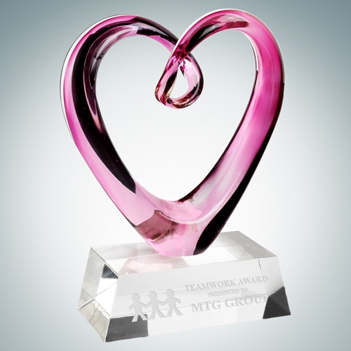 Art Glass Compassionate Heart Award with Clear Base