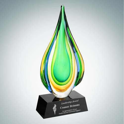 Art Glass Rainforest Award with Black Base