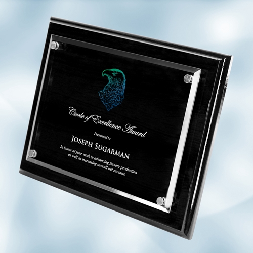Color Imprinted Blackwood Piano Finish Horizontal/Vertical Wall Plaque w/ Floating Acrylic (L)
