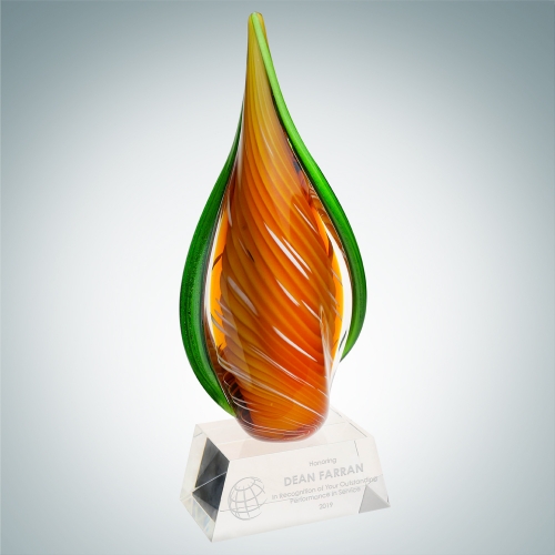 Art Glass Orange Creamsicle Award with Clear Base (Cloned)