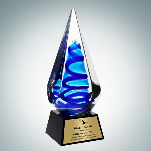 Art Glass Blue Ocean Spiral Award with Gold Plate