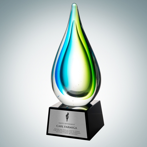 Art Glass Tropic Drop Award with Silver Plate