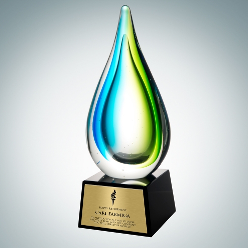 Art Glass Tropic Drop Award with Gold Plate
