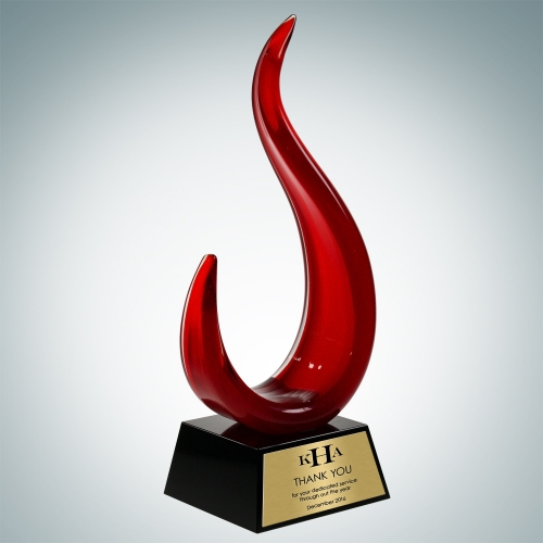 Art Glass The Red Jay Award with Gold Plate