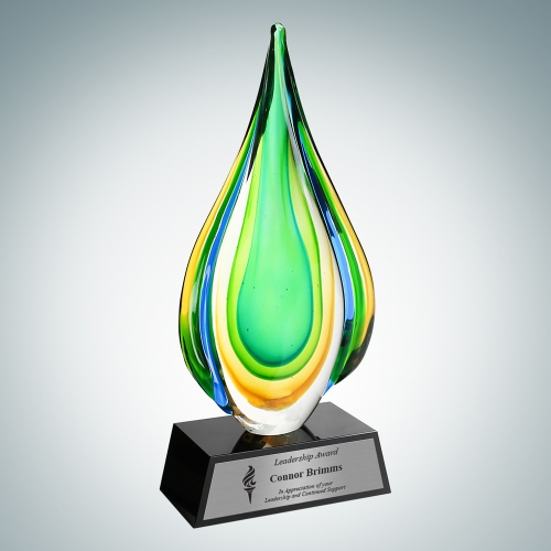 Art Glass Rainforest Award with Black Base and Silver Plate