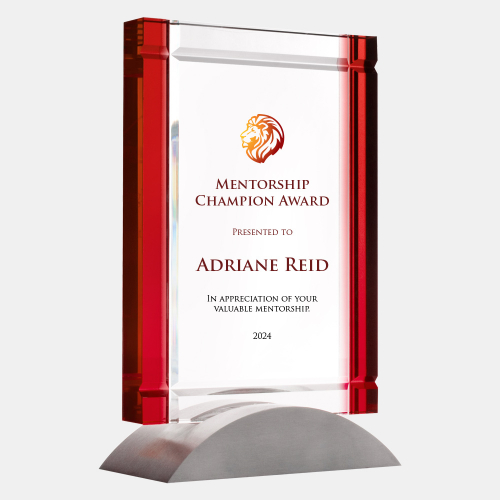 Color Imprinted Red Deco Award (Aluminum Base) | Optical Crystal