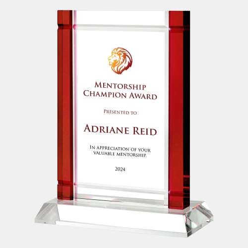 Color Imprinted Classic Red Deco Award (Crystal Base) | Optical Crystal