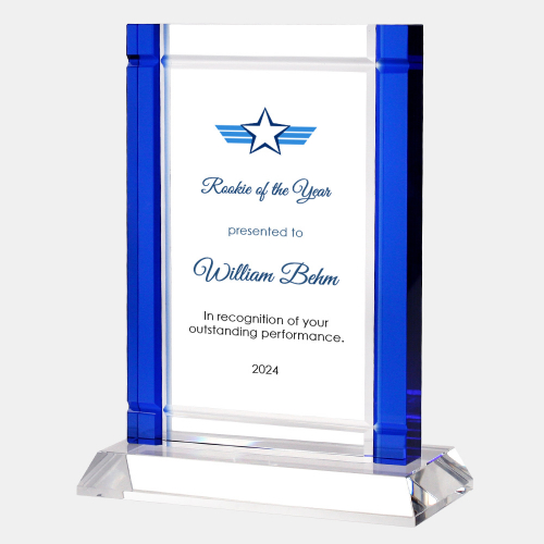 Color Imprinted Classic Blue Deco Award (Crystal Base) | Optical Crystal