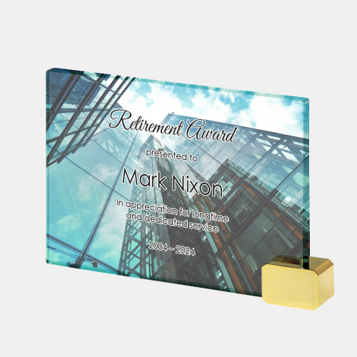 Color Photo Imprinted Jade Achievement Award with Brass Rectangle (M)