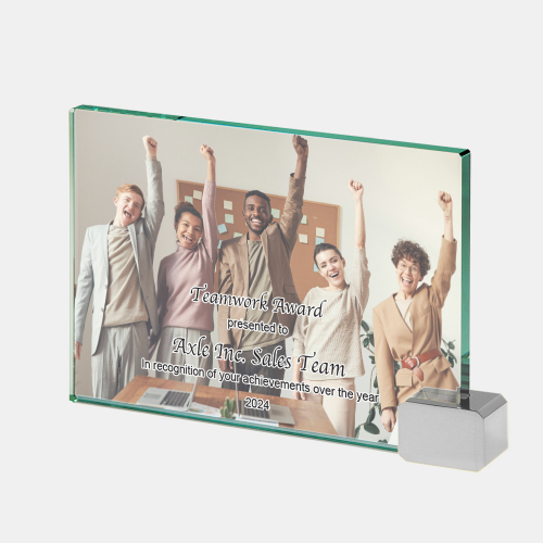 Color Photo Imprinted Jade Achievement Award with Chrome Rectangle (L)