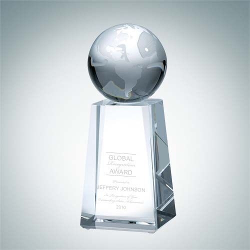 World Globe with Tapered Column Base | Optical Crystal