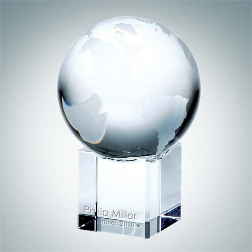 World Globe with Cube Base | Optical Crystal