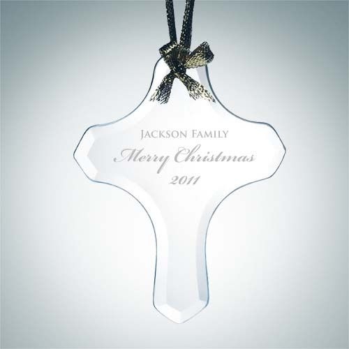 Beveled Cross Shape Ornament | Jade Glass