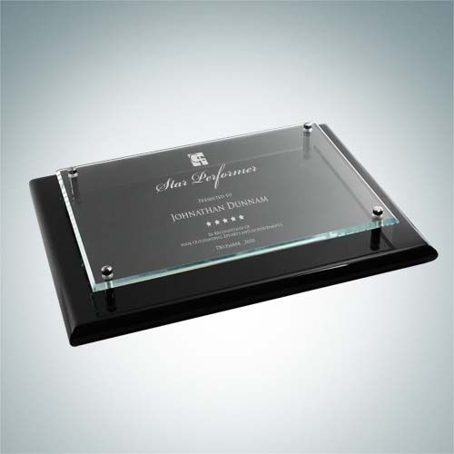 Black Piano Finish Wood Plaque - Floating Glass Plate | Clear Glass,Wood