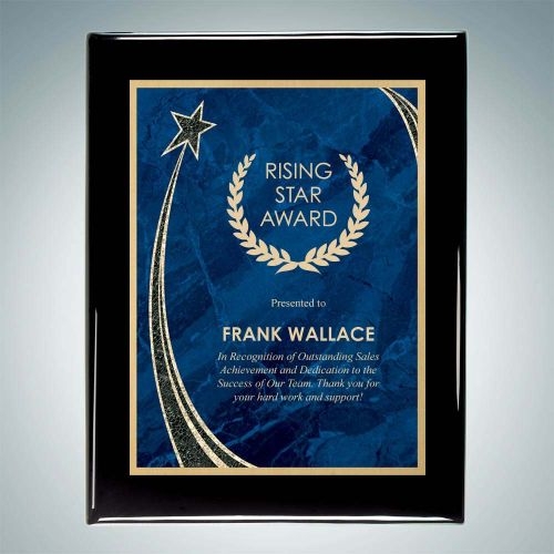 Black Piano Finish Plaque - Blue Rising Star Plate | Wood, Metal
