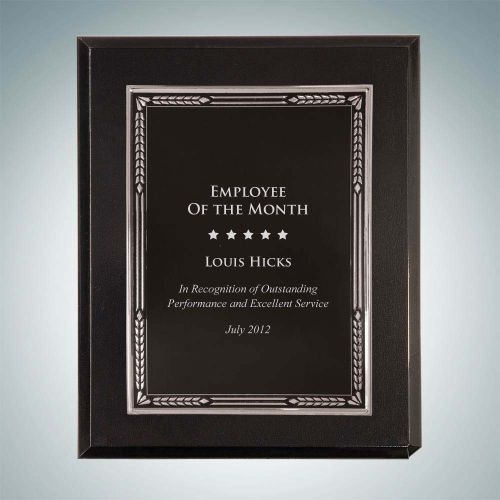 High Gloss Solid Black Plaque- Silver Aluminum Plate | Wood, Metal
