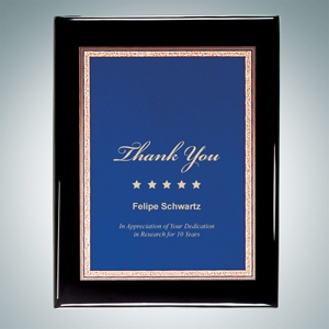 Black Piano Finish Plaque - Blue Victory Plate | Wood, Metal