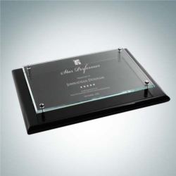 Black Piano Finish Wood Plaque - Floating Glass Plate | Clear Glass,Wood