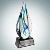 Art Glass Teal Aurora Award with Black Base and Silver Plate