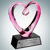 Art Glass Compassionate Pink Heart Award with Black Base and Silver Plate