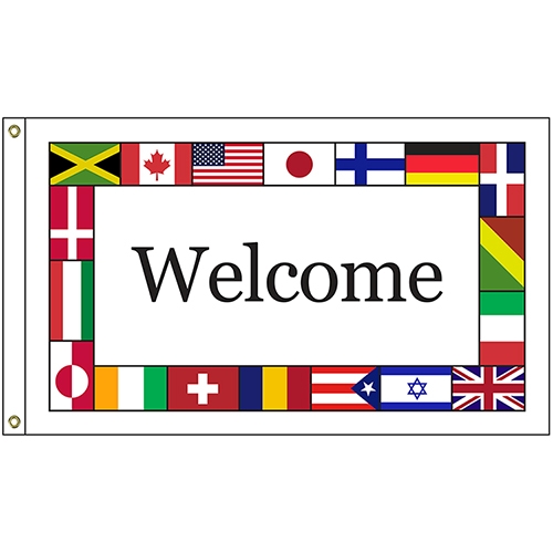 International Welcome 2' X 3' Knit Poly Flag with Heading and Grommets