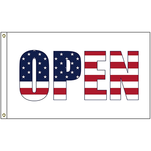 Open USA 3' x 5' Message Flag with Heading and Grommets