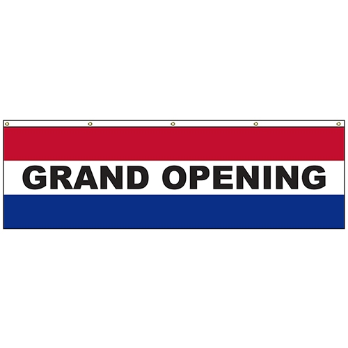 Grand Opening 3' x 10' Message Flag with Heading and Grommets Across the Top