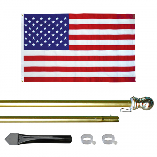 8' Gold Inground Economy Aluminum Display Pole w/ 3' x 5' Embroidered US Flag